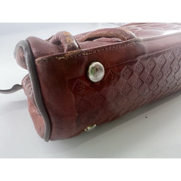 Vtg Aztec Hand Tooled Brown Leather Satchel Purse Mexico Mayan Boho Bag Roses - Picture 8 of 16